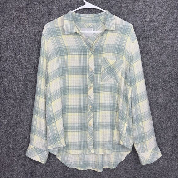 Rails Tops - Rails Brady Sage Lemon Shirt Womens Size M Green Plaid Cottagecore Beach coastal
